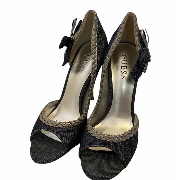 GUESS Denim&Silver Bow Open Toe High Heel 6 - Picture 3 of 10